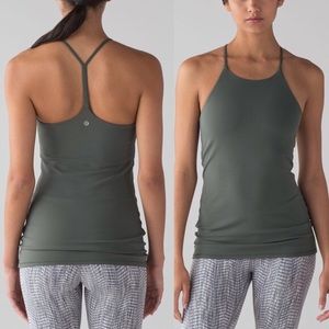 Olive green high neck lululemon tank top.